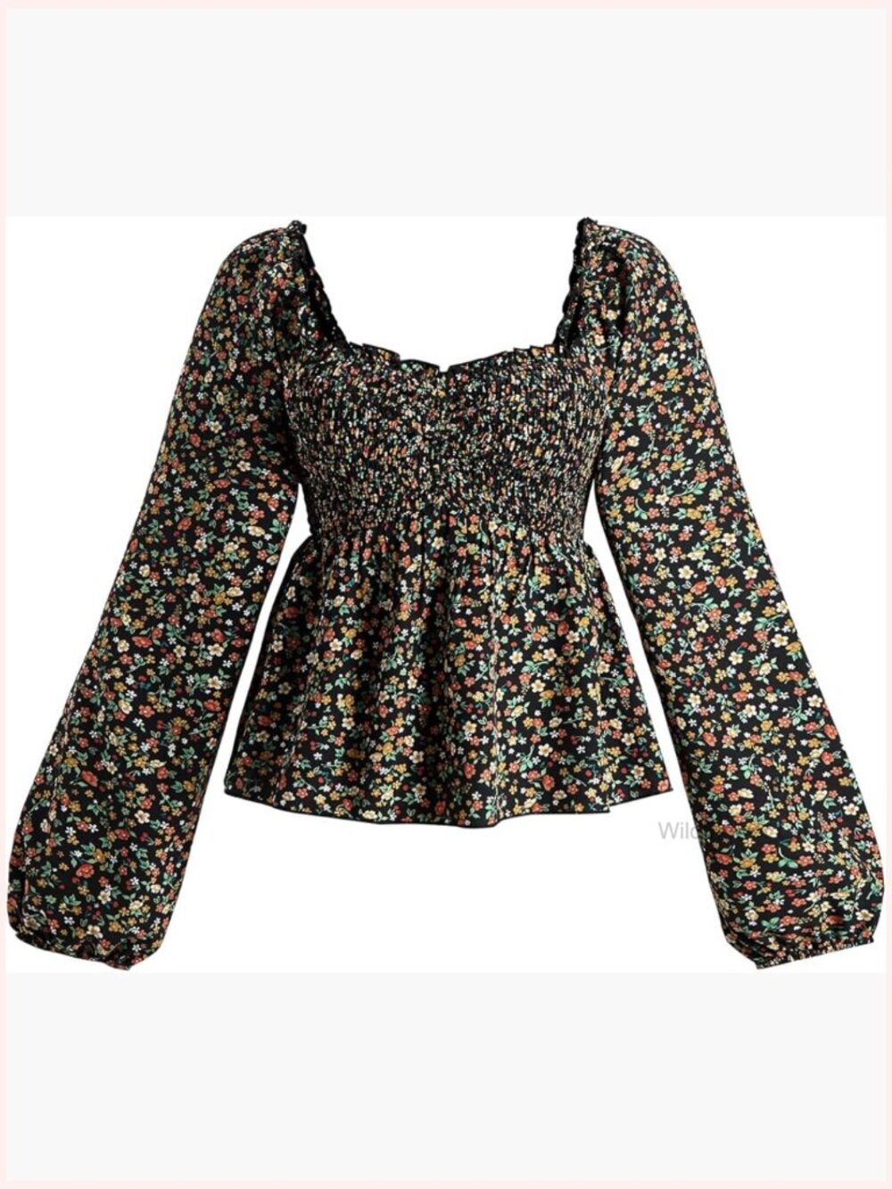 Boho Floral Peplum Babydoll Sweetheart Neckline Lantern Sleeve Blouse
